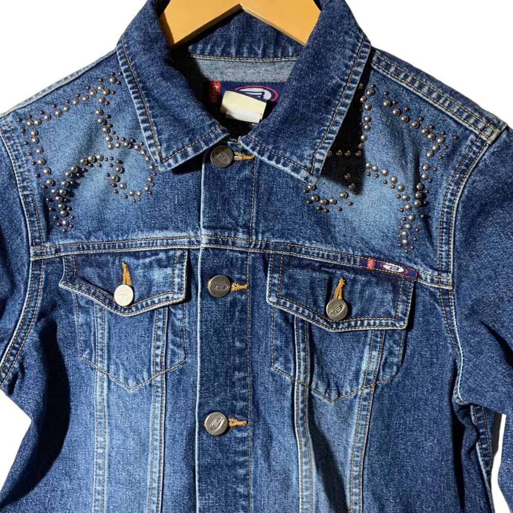 Vintage Bongo Denim Jean Jacket Stone Embellished Junior sz Med - Picture 7 of 11